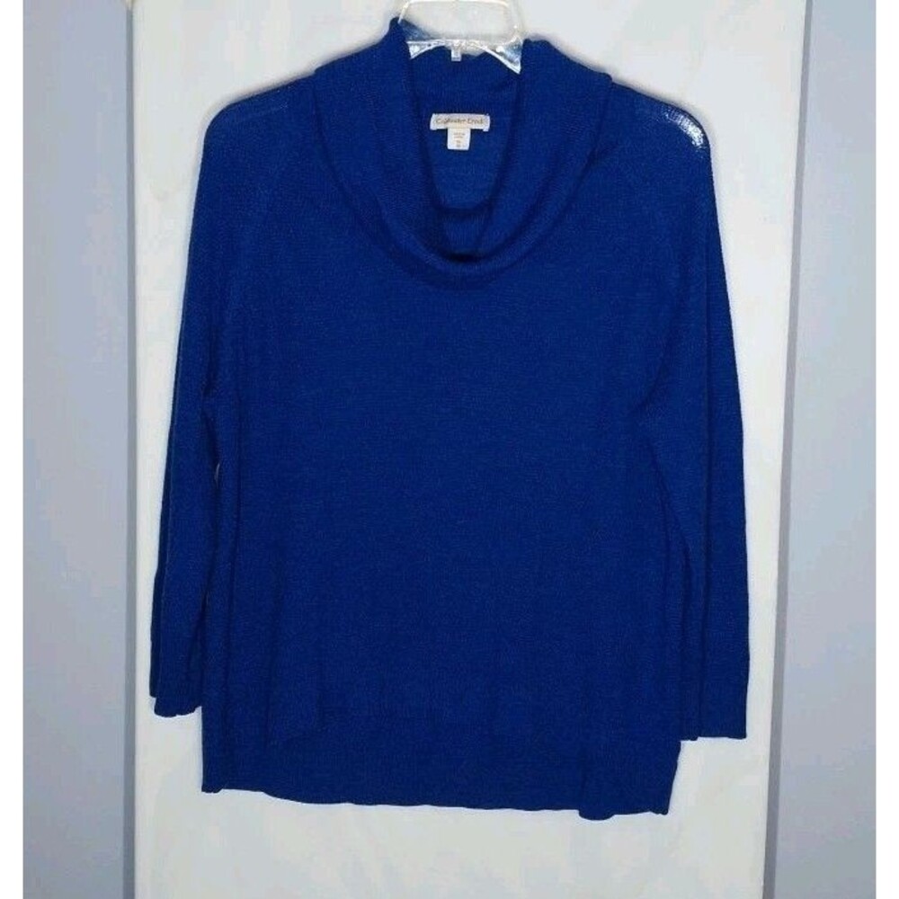 Coldwater Creek 1X Blue Merino Wool Blend Cowl Neck Sweater Lightweight High Low
